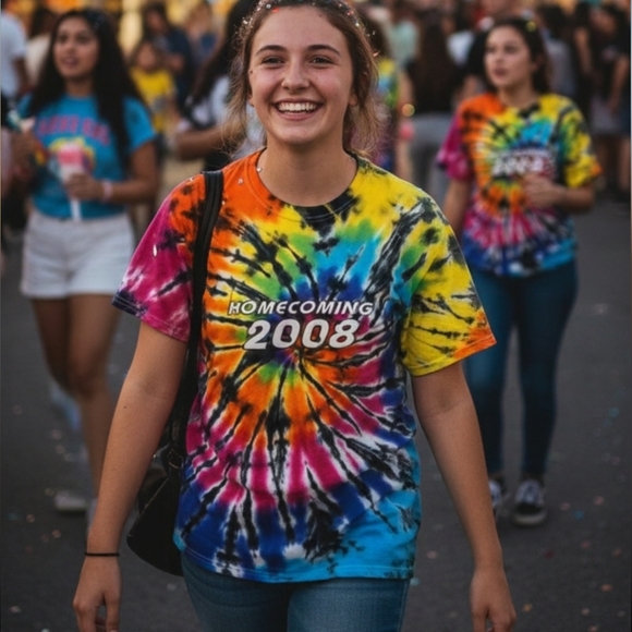 🌀 Vtg Y2K Homecoming 2008 Tie Dye Tee | Seniors | L 🎓 - Picture 1 of 6